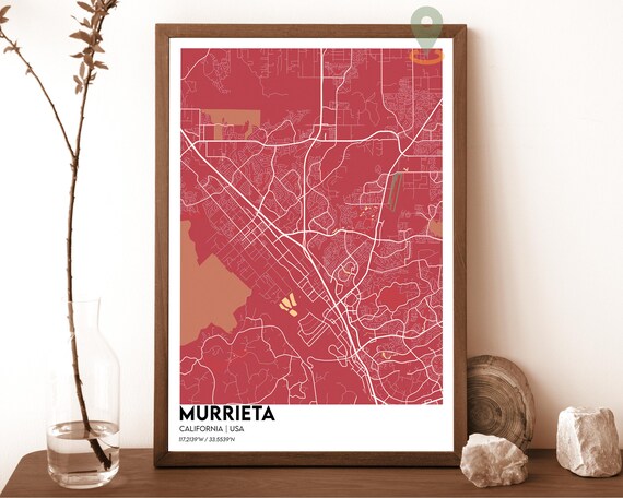 Murrieta California Bold Crimson Red Modern City Map Art Poster