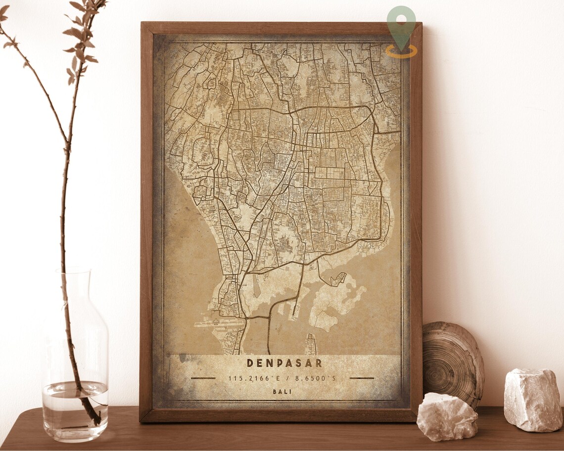 Denpasar Bali Indonesia Black And White City Street Map Coordinates Poster - Image 2