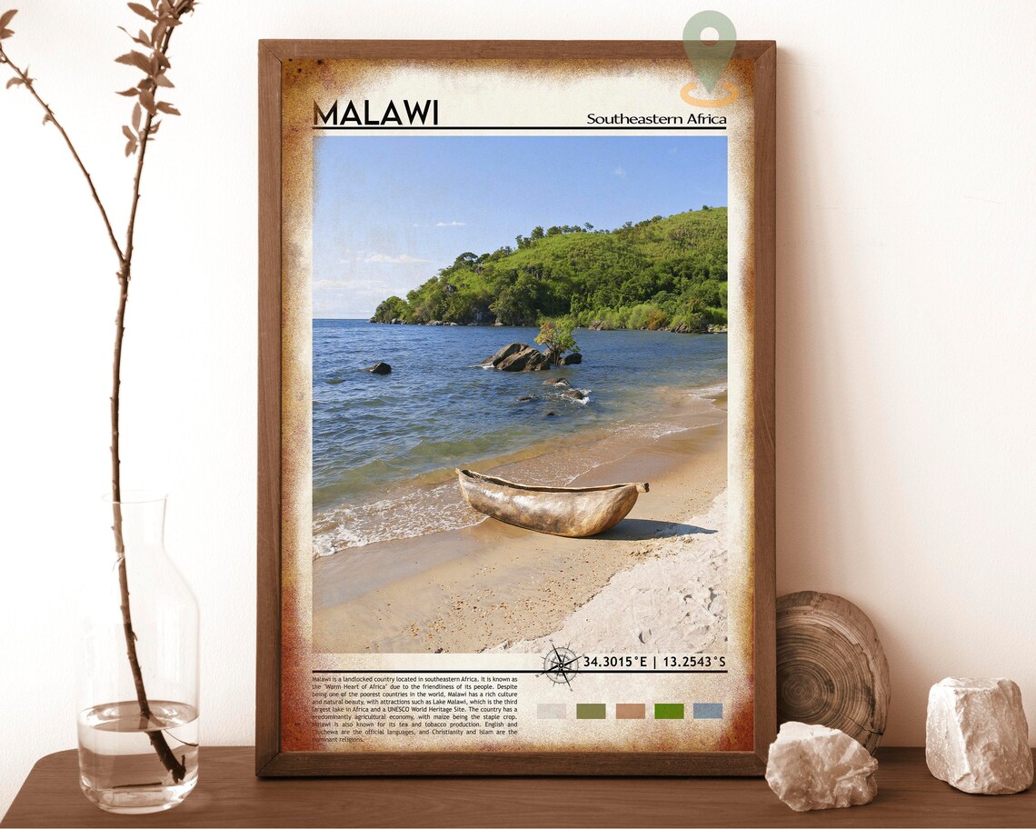 Malawi Southeastern Africa Lake Shore Wooden Canoe Beach Poster - Image 6