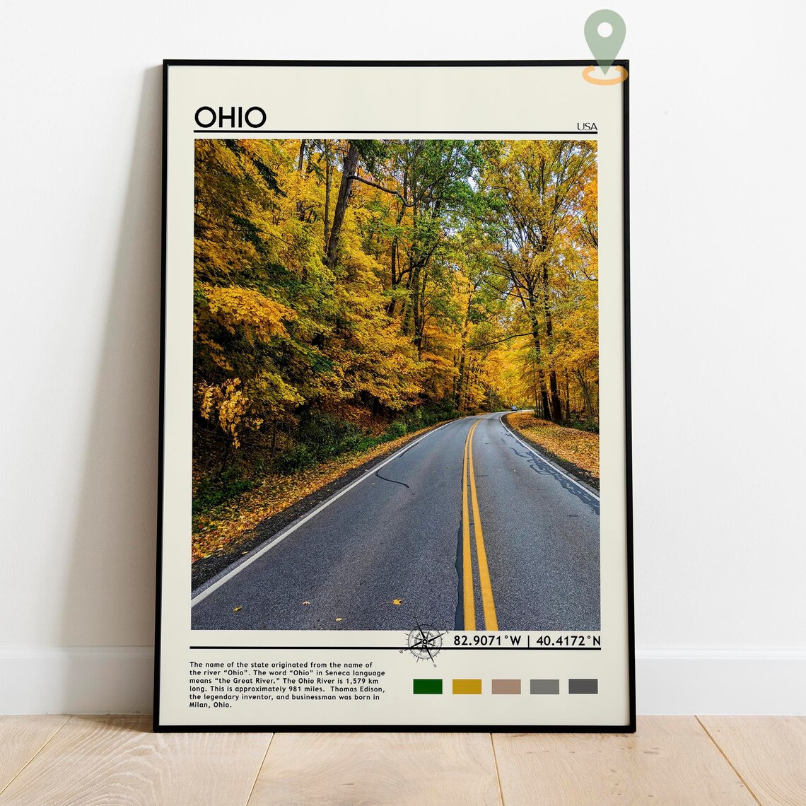 Ohio USA Autumn Road Fall Foliage Golden Forest Drive Travel Poster - Image 2