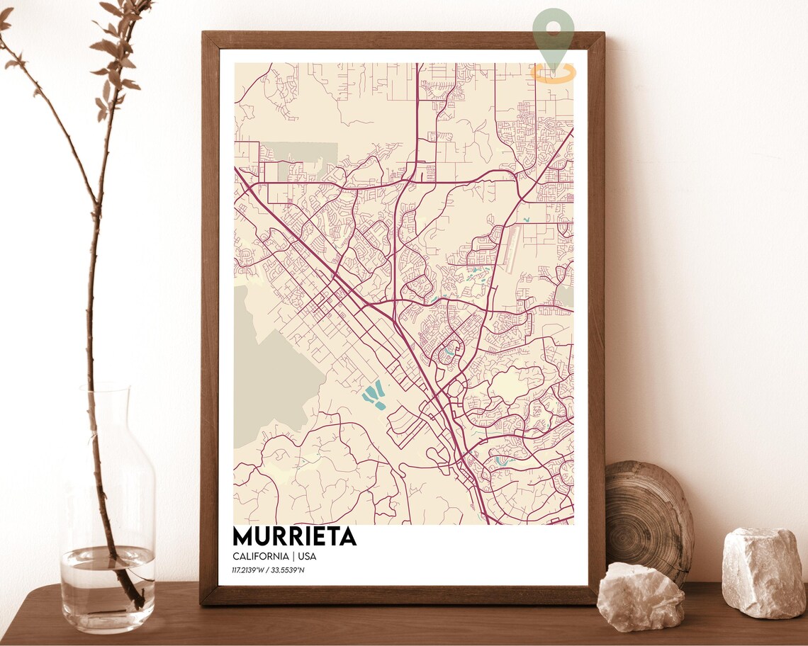 Murrieta California Bold Crimson Red Modern City Map Art Poster - Image 6