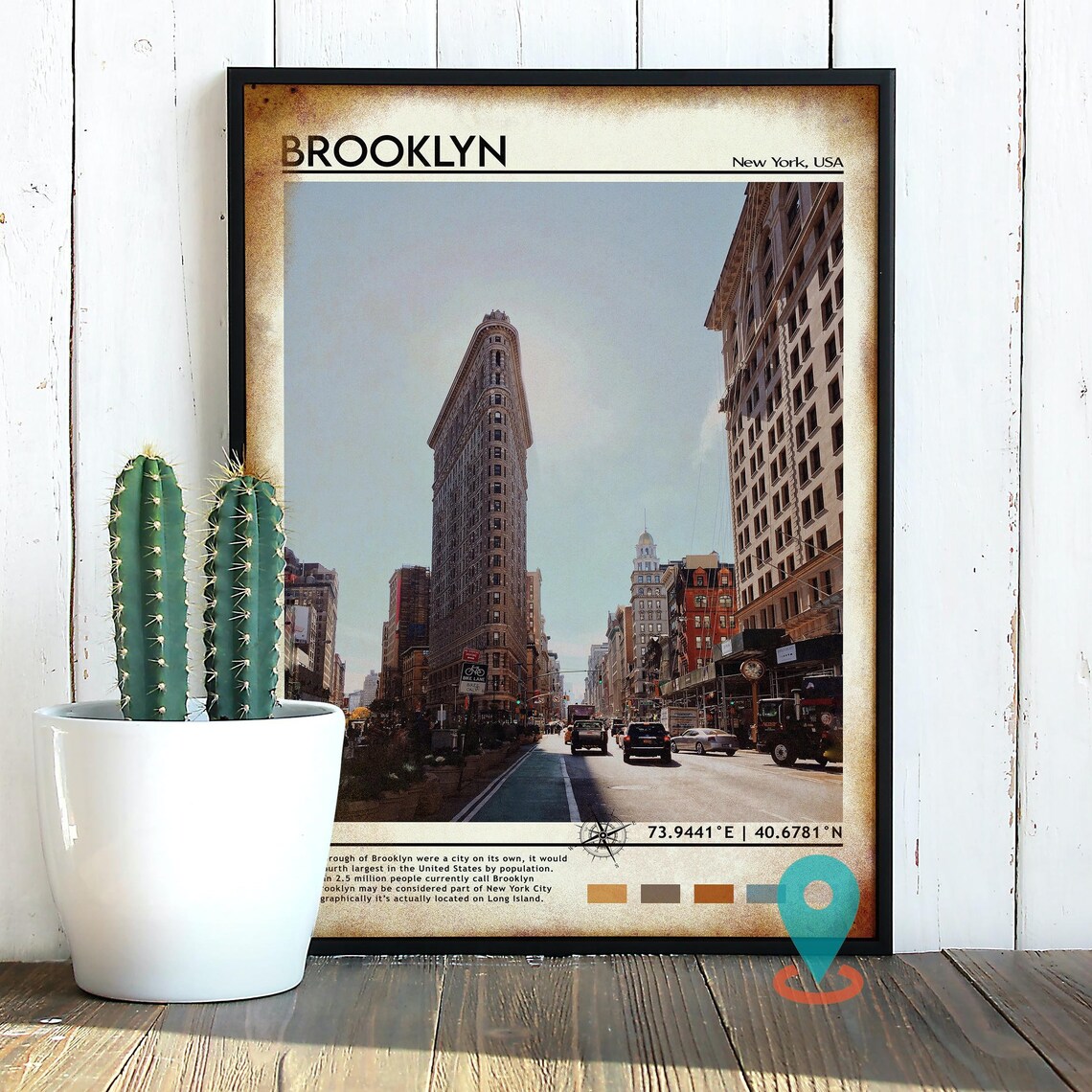 Brooklyn New York Flatiron Building City Street Travel Poster - Image 5
