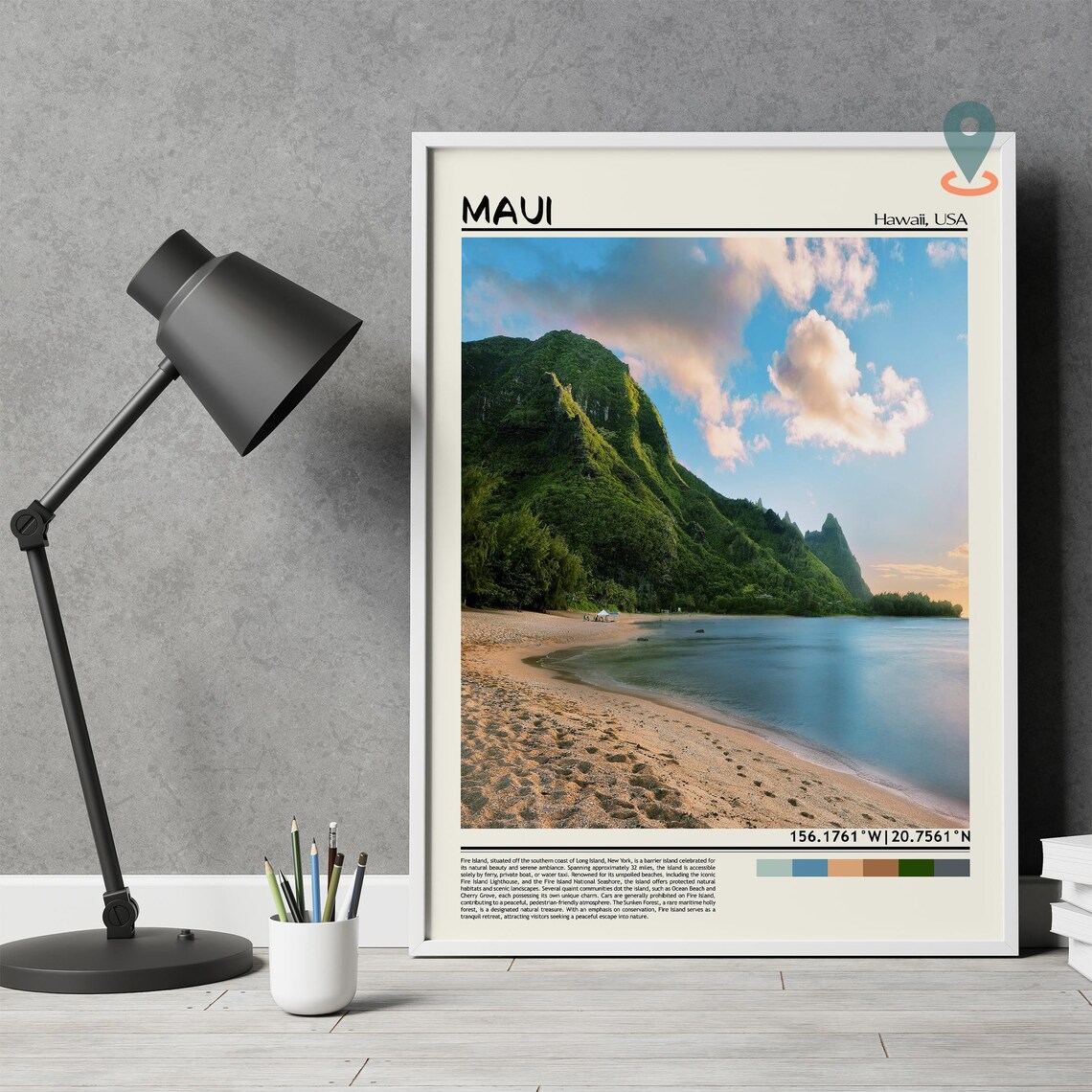 Maui Hawaii Golden Beach Green Cliffs Photo Tropical Travel Wall Art - Image 2