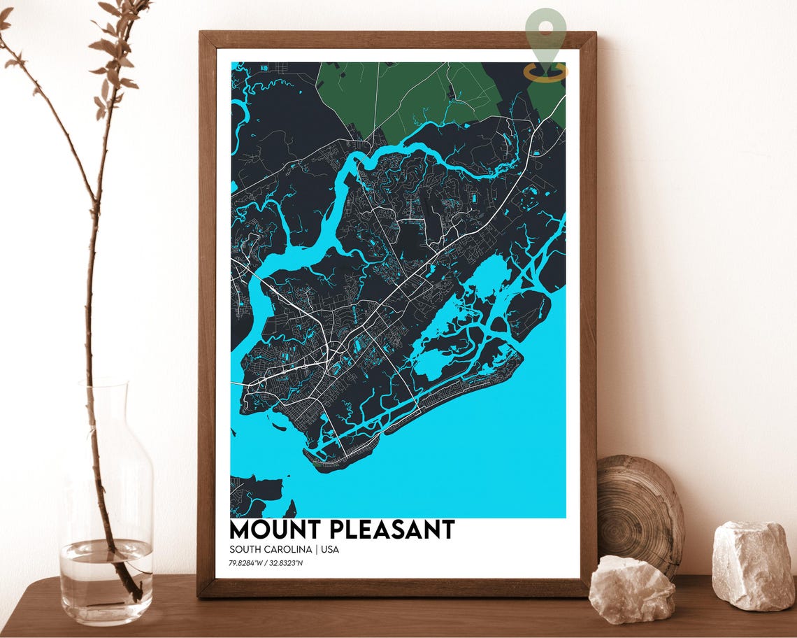 Mount Pleasant South Carolina Bold Coastal City Map Art Poster