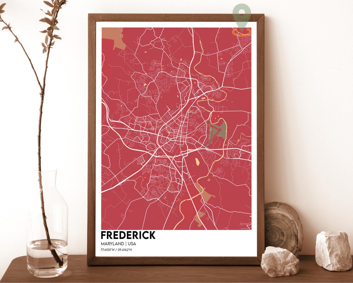 Frederick Maryland Dark Navy Teal City Map Home Decor Poster - Image 3