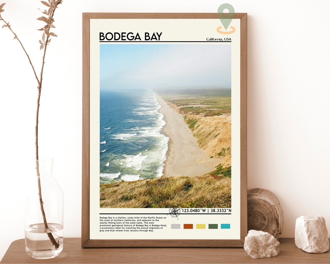 Bodega Bay California Pacific Coastline Cliffs Waves Travel Poster