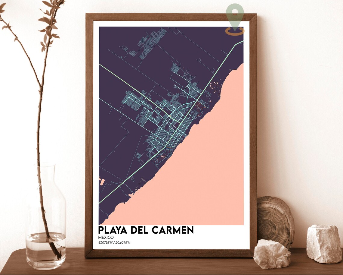 Playa Del Carmen Mexico Navy Gold Bold Minimal Street Map Poster - Image 6