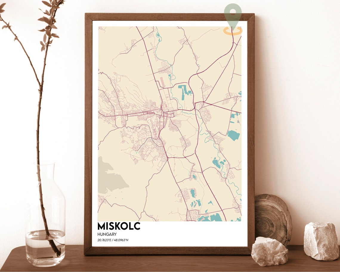 Miskolc Hungary Deep Red Street Map Bold Modern Art Decor Poster - Image 3