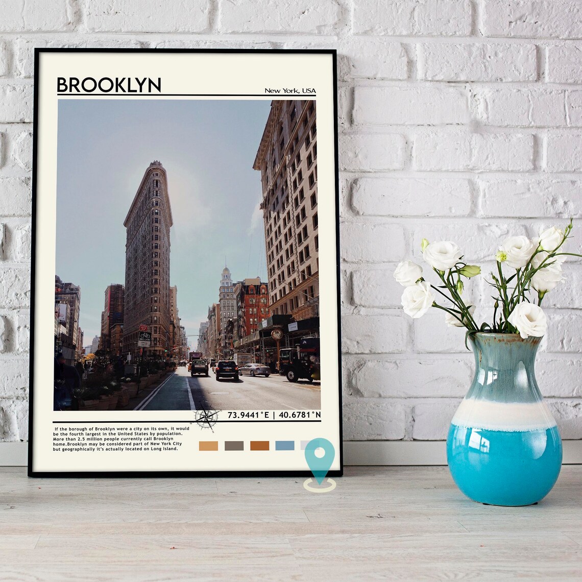 Brooklyn New York Flatiron Building City Street Travel Poster - Image 3
