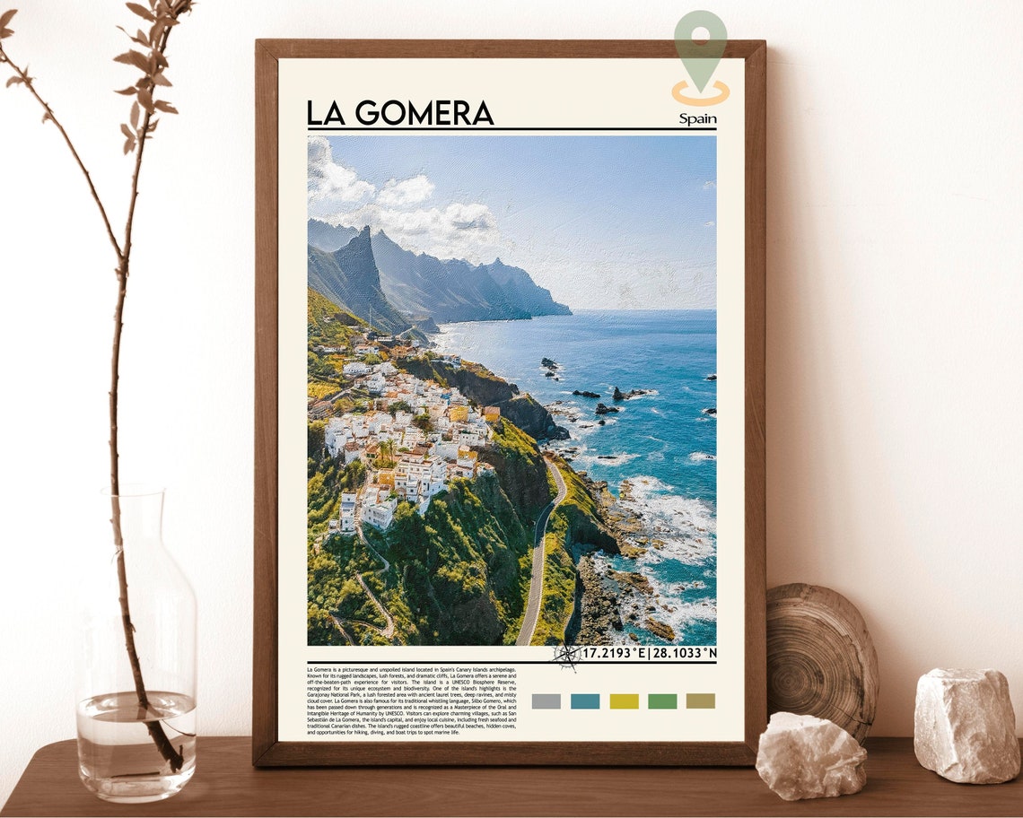 La Gomera Spain Canary Islands Cliffside White Village Poster
