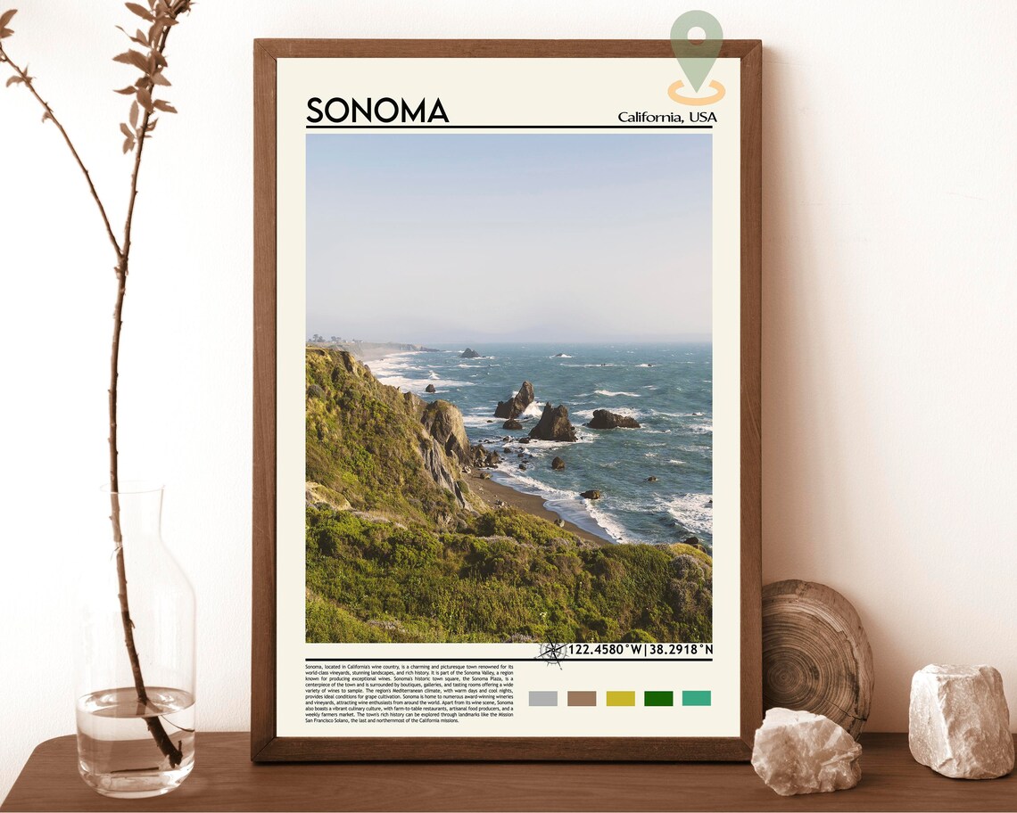 Sonoma California Coast Cliffs Pacific Ocean View Travel Poster