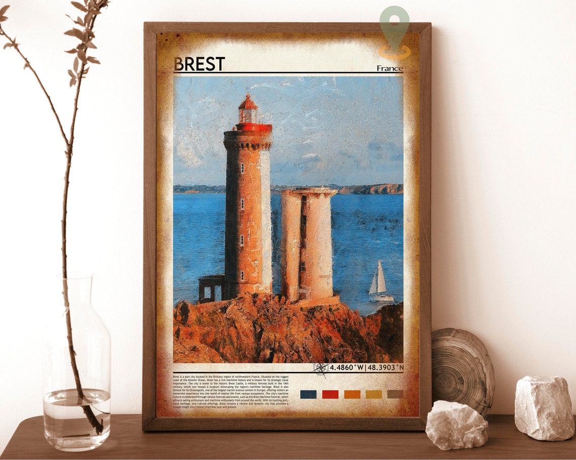 Brest France Lighthouse Coastal Cliffs Sailboat Travel Poster - Image 6