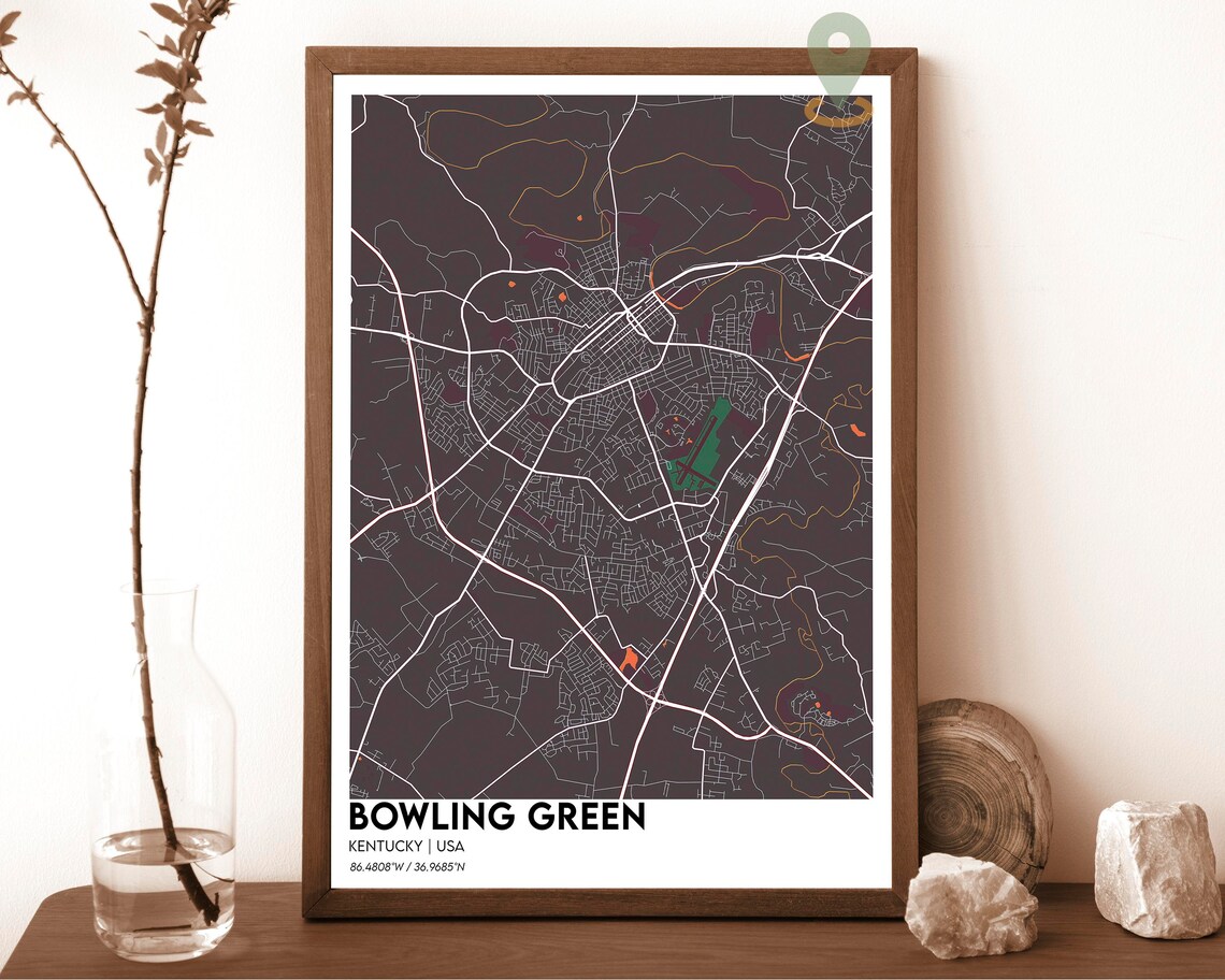 Bowling Green Kentucky Forest Green City Street Map Modern Wall Art - Image 4