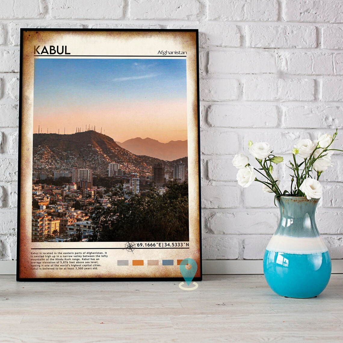 Kabul Afghanistan Sunset Cityscape Mountains Urban Travel Print - Image 2