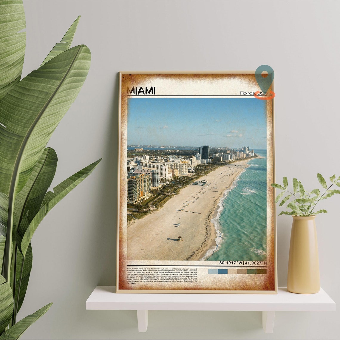 Miami Florida Beach Aerial Skyline Turquoise Ocean Travel Poster - Image 4