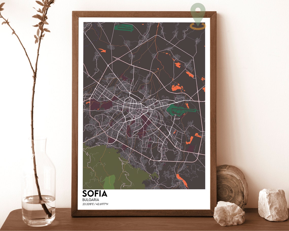 Sofia Bulgaria Midnight Navy Pink Street Map Minimalist City Poster - Image 5