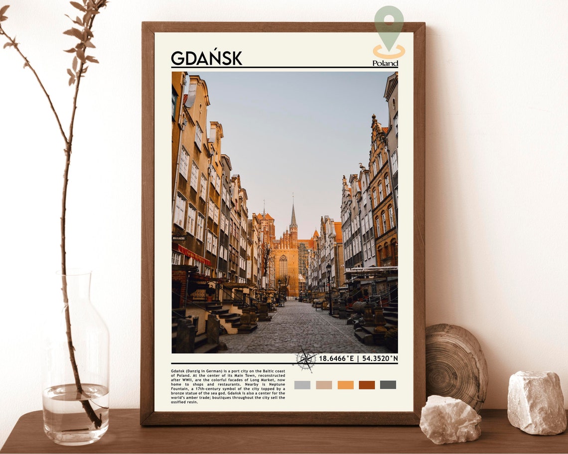 Gdansk Poland Old Town Cobblestone Street Historic Travel Poster
