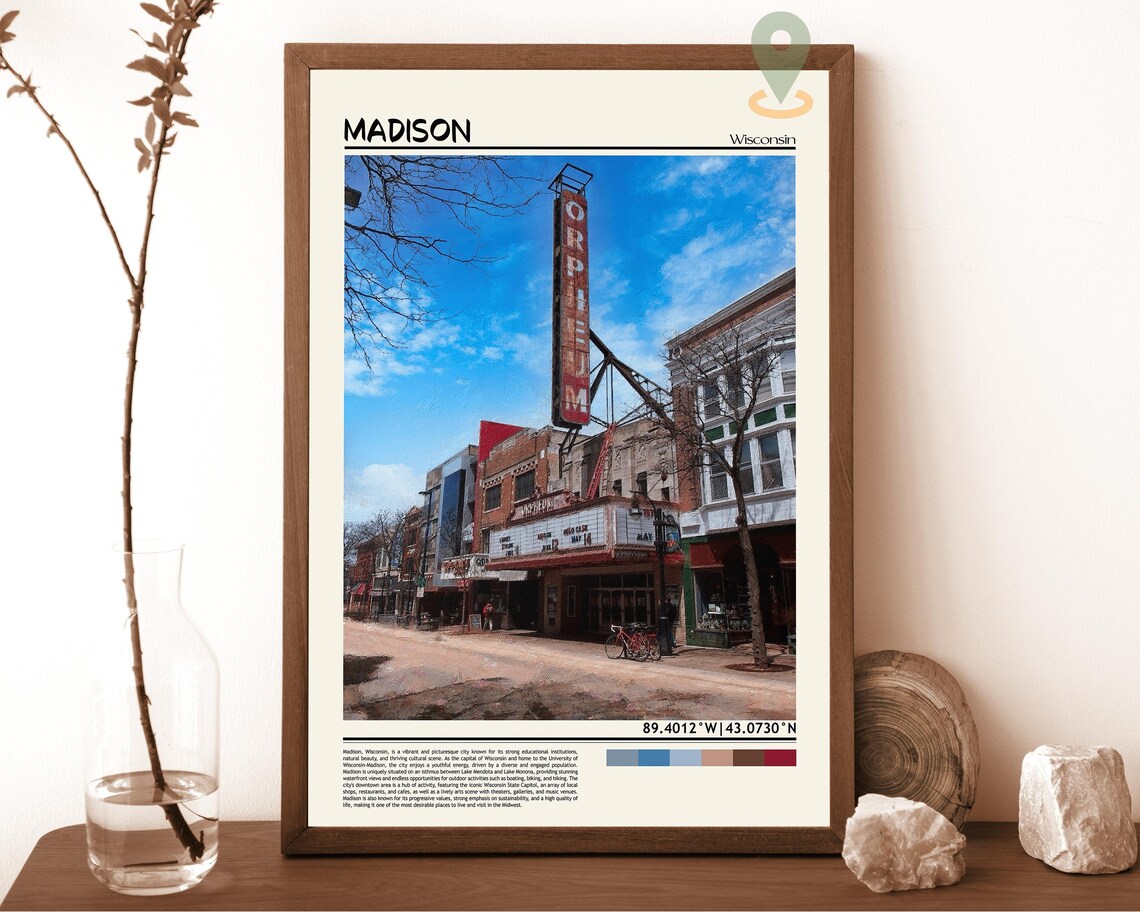 Madison Wisconsin Orpheum Theatre Downtown Street Landmark Poster