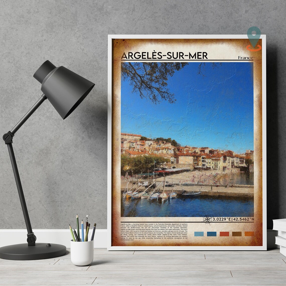 Argeles sur Mer France Harbor Old Town Painted Vintage Travel Poster - Image 4