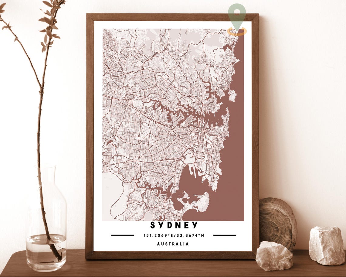Sydney Australia City Map Art Poster Teal Yellow Modern Decor - Image 5