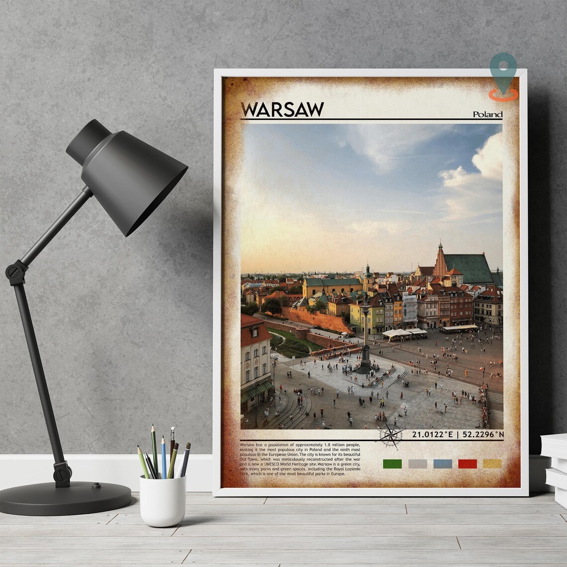 Warsaw Poland Castle Square Old Town Aerial Europe Travel Poster - Image 4