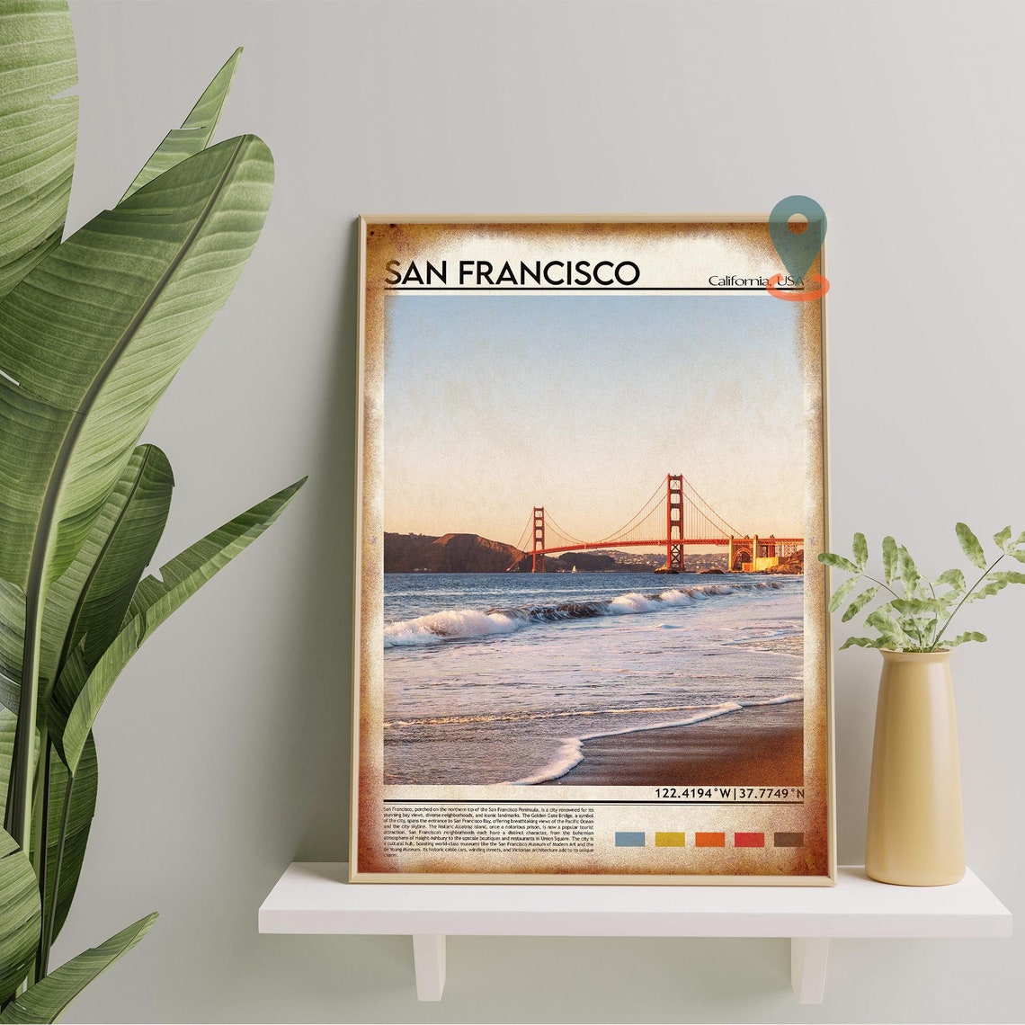San Francisco Golden Gate Bridge Sunset Beach Waves Scene Poster - Image 4