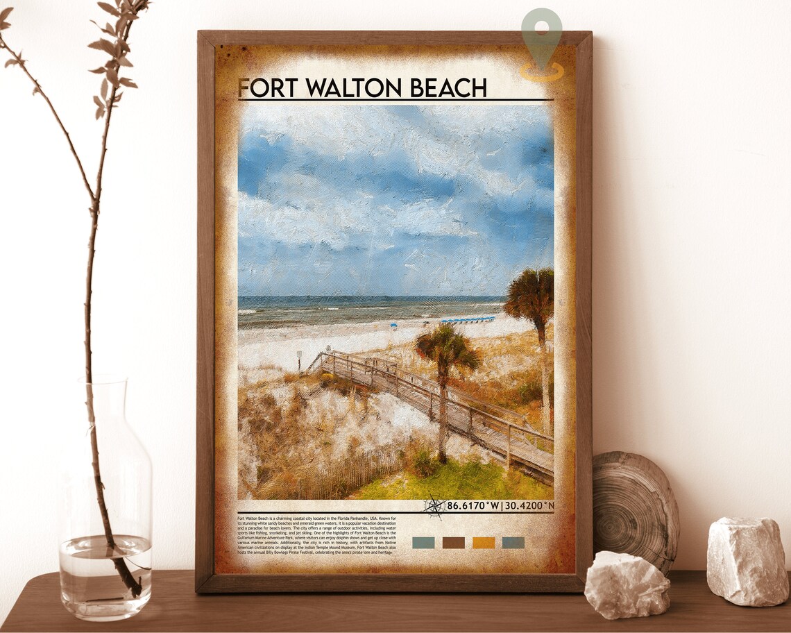 Fort Walton Beach Print Fort Walton Poster Fort Walton Wall Art Oil Painting Poster City Print City Artwork Travel Artwork - Image 6
