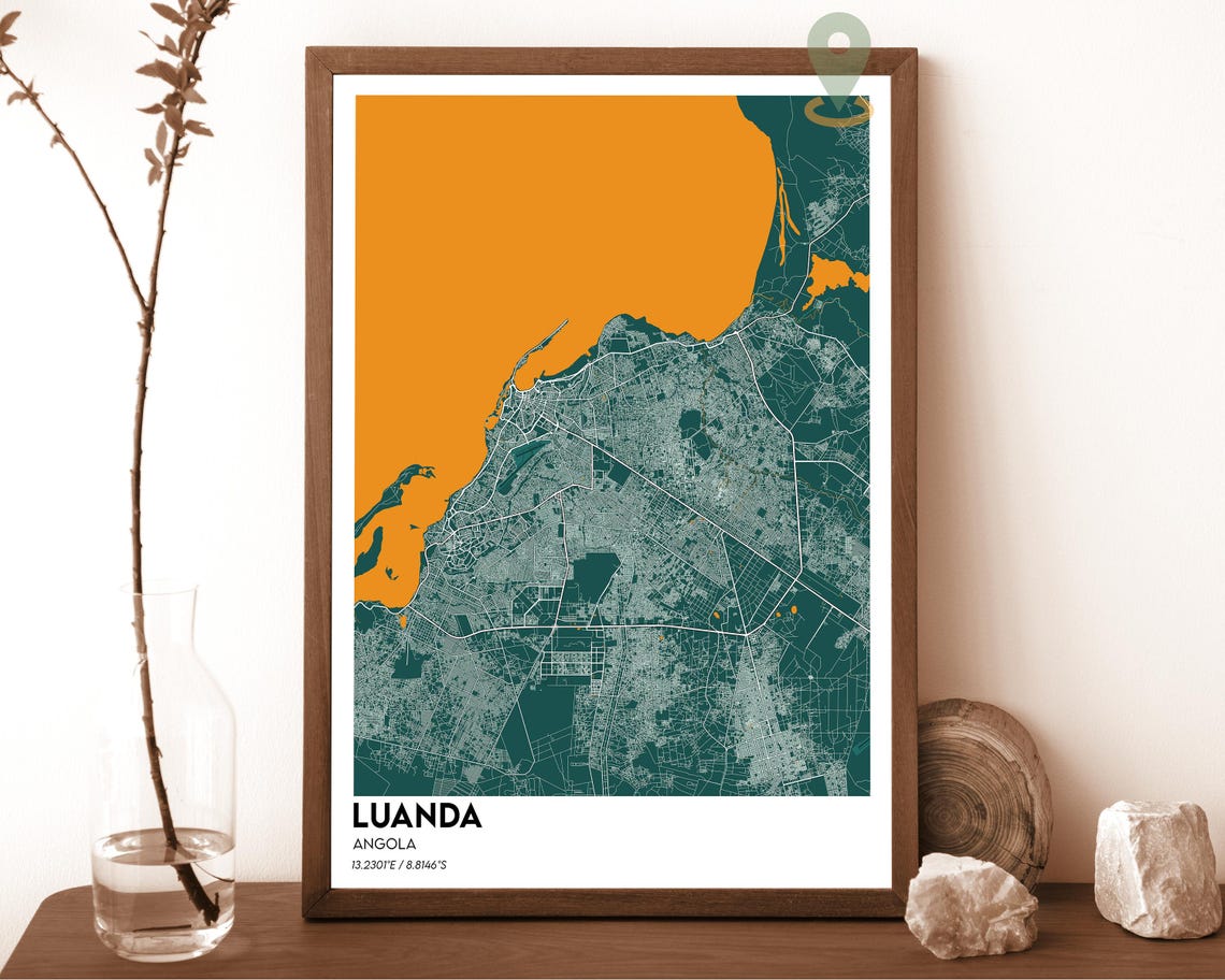 Luanda Angola Dark Gray Coastal City Street Map African Travel Poster - Image 5