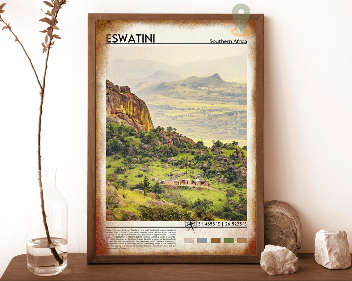 Eswatini Southern Africa Rocky Hills Green Valley Travel Poster - Image 6