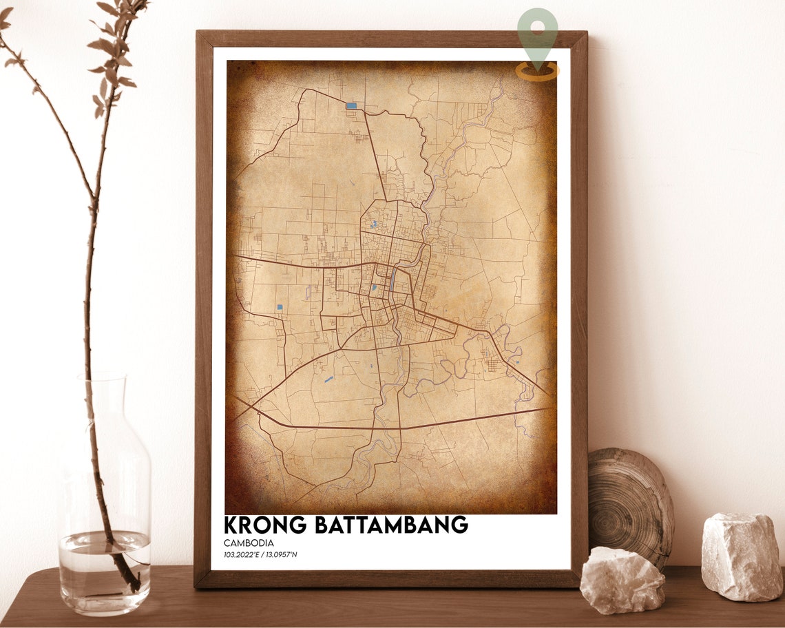 Krong Battambang Cambodia Red Bold Minimalist Street Map Poster - Image 5