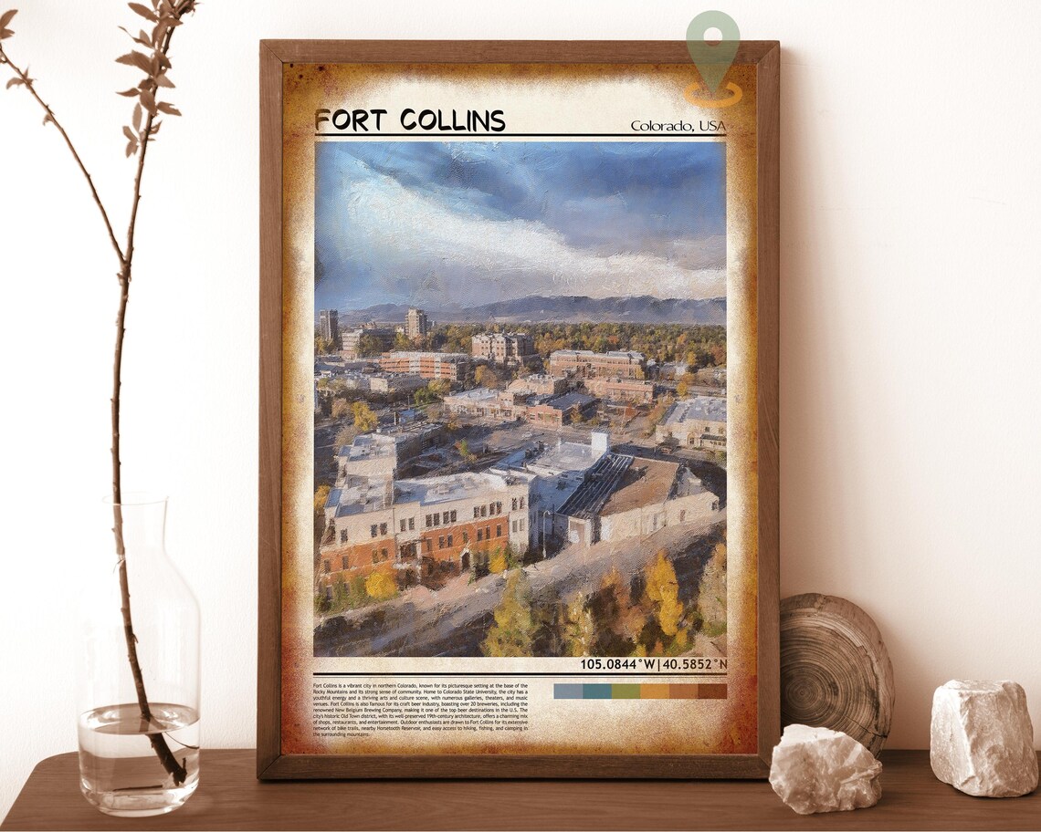 Fort Collins Colorado Rocky Mountain Cityscape Art Travel Poster - Image 6