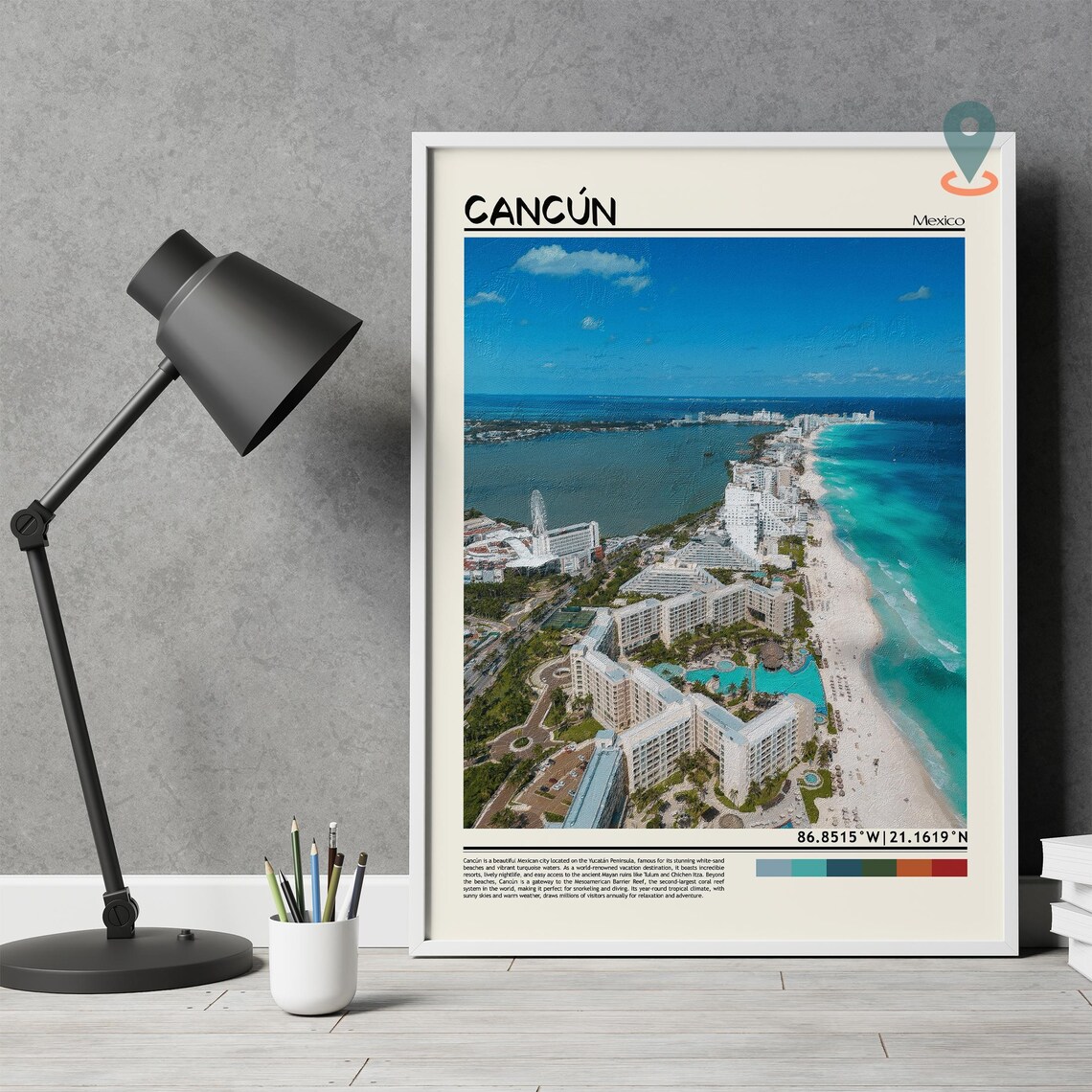 Cancun Mexico Aerial View Beach Resort Coastline Travel Poster - Image 3