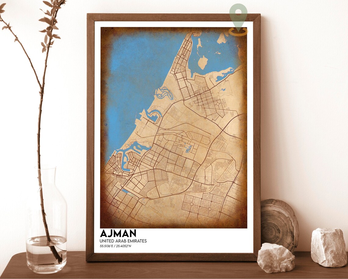 Ajman United Arab Emirates City Map Poster Green Orange Style - Image 2