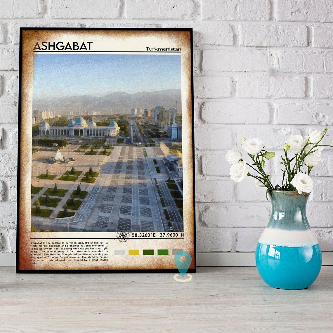 Ashgabat Turkmenistan White Marble City Square Skyline Travel Poster - Image 3