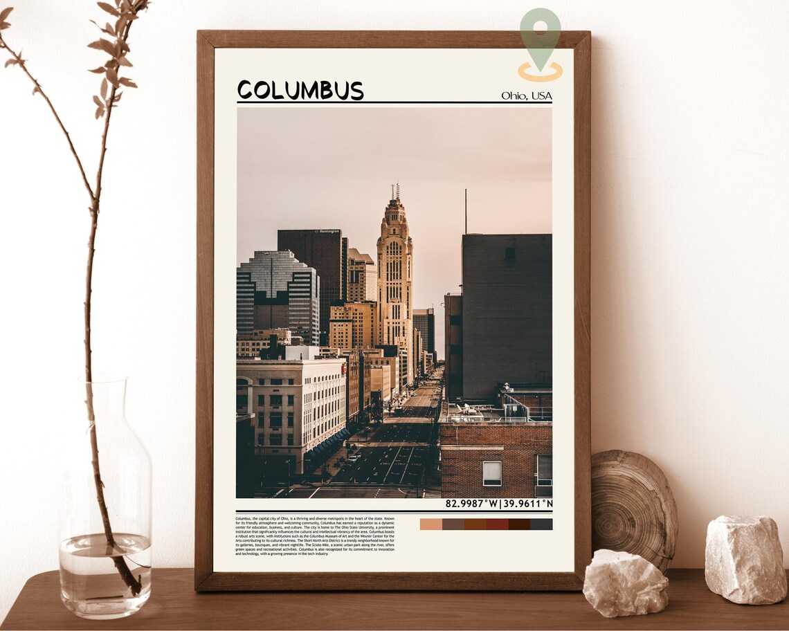 Columbus Ohio Downtown Skyline Sunset Cityscape Travel Poster