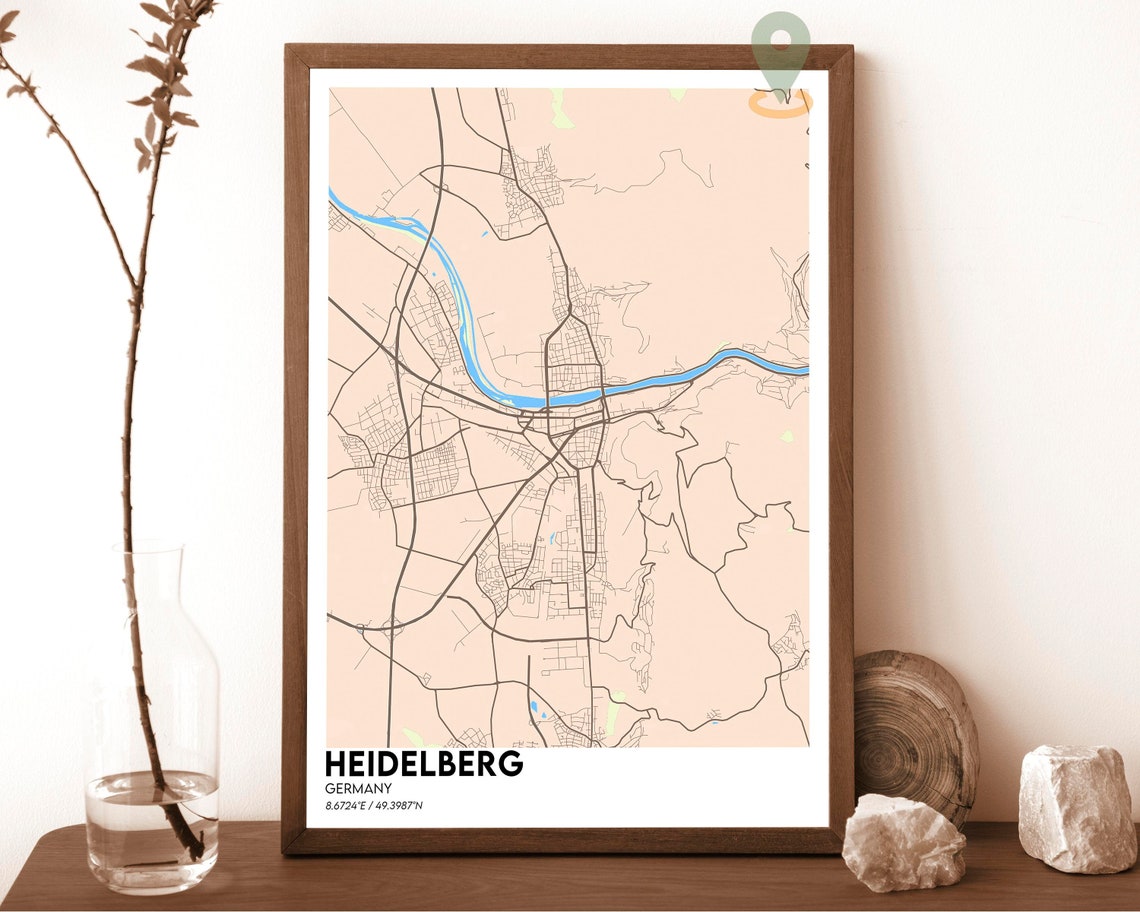 Heidelberg Germany Dark Blue Neckar River Night City Map Poster - Image 3