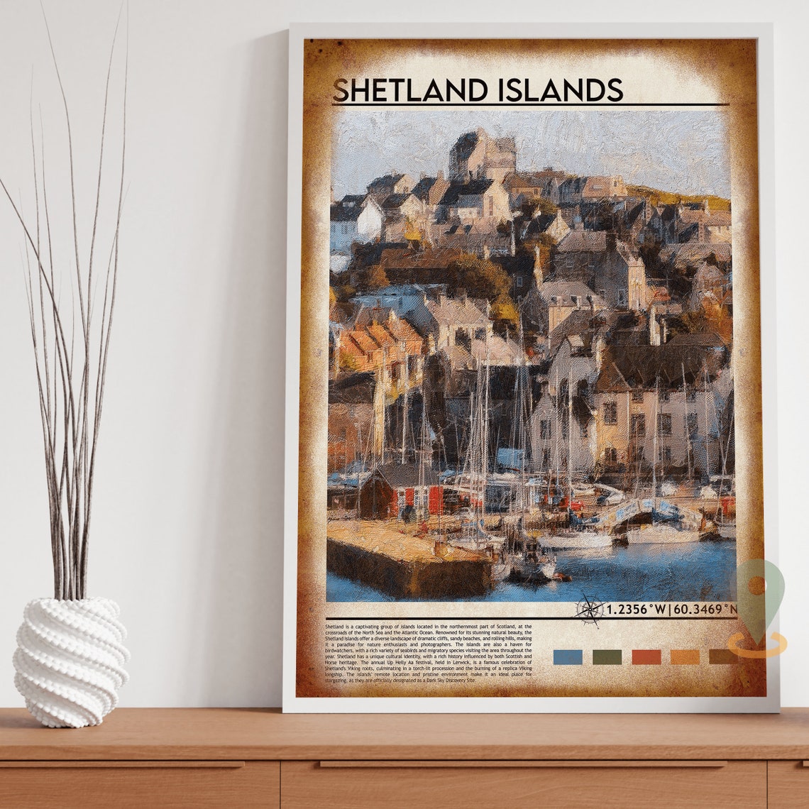 Shetland Islands Scotland Lerwick Harbor Sailboat Art Poster - Image 4