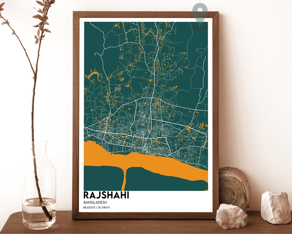 Rajshahi Bangladesh Pink Navy Modern City Map Home Decor Poster - Image 5