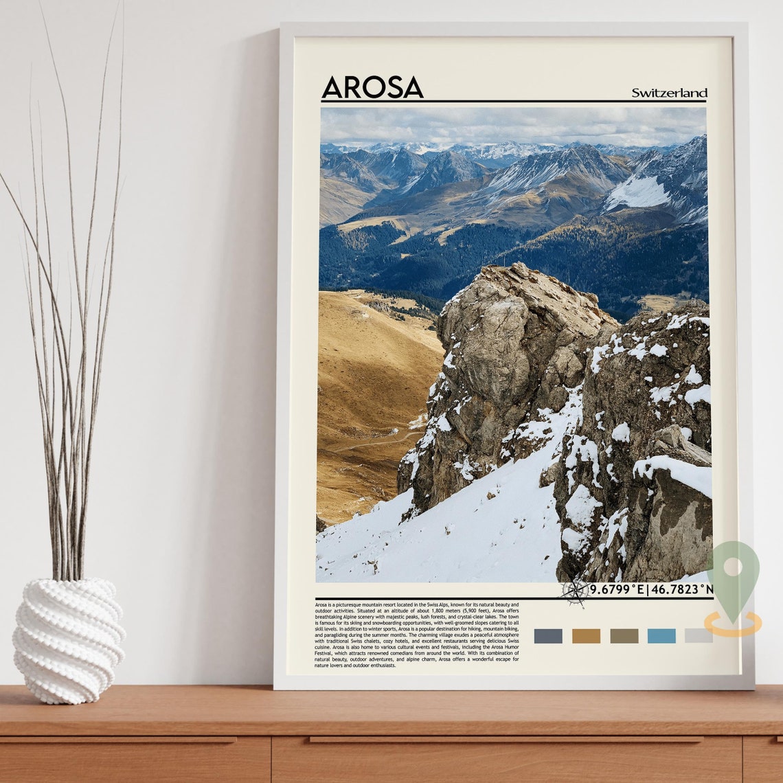 Arosa Switzerland Scenic Alpine Mountain Peak Snow Travel Poster - Image 3
