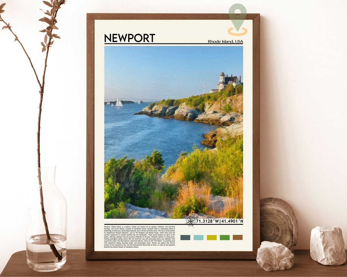 Newport Rhode Island Rocky Coast Mansion Travel Photo Poster