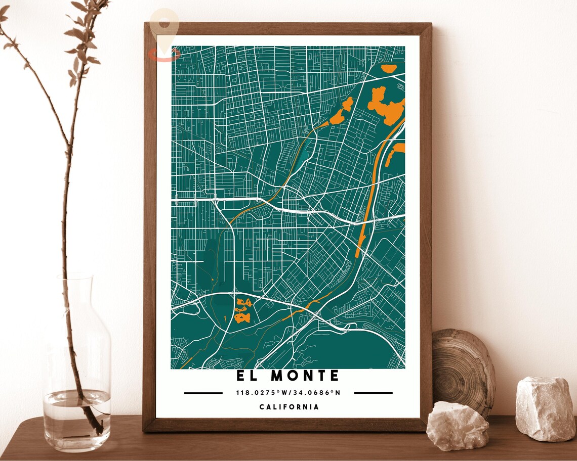 El Monte California Navy Yellow Minimal City Street Map Poster - Image 3