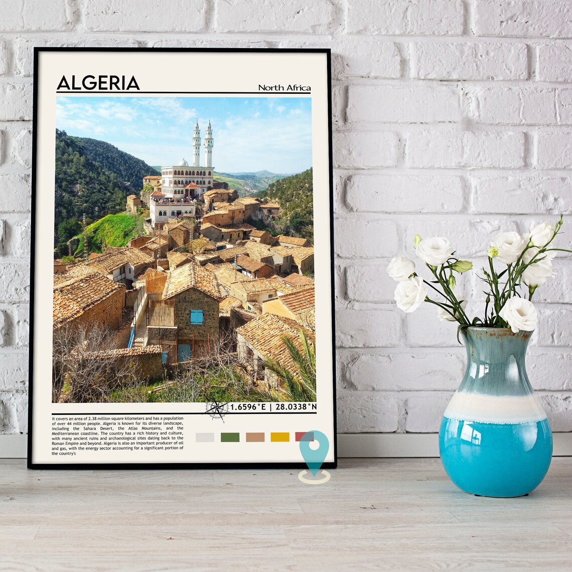 Algeria North Africa Village Mosque Hillside Travel Art Poster - Image 3