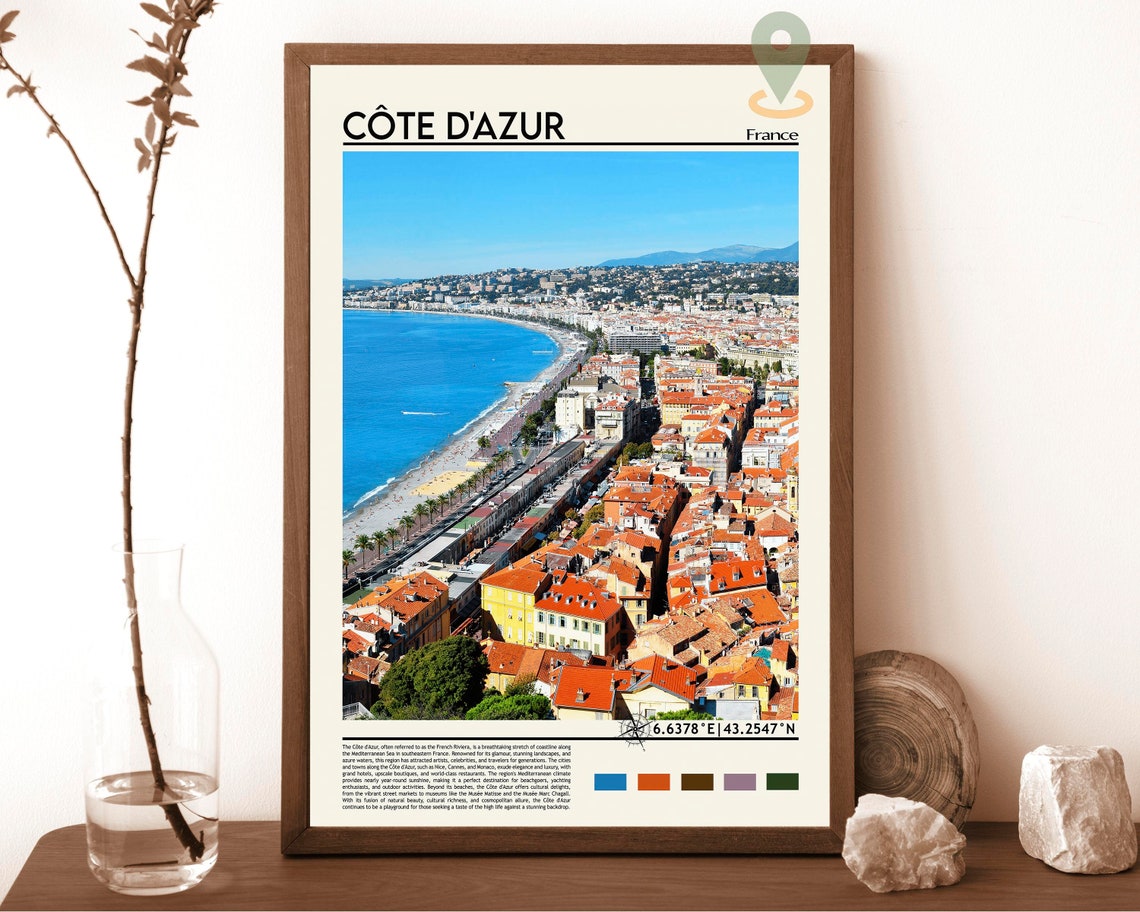 Cote Dazur Print Cote Dazur Poster Cote Dazur Wall Art Cote Dazur Travel Print Cote Dazur Art Print French Riviera Travel Poster