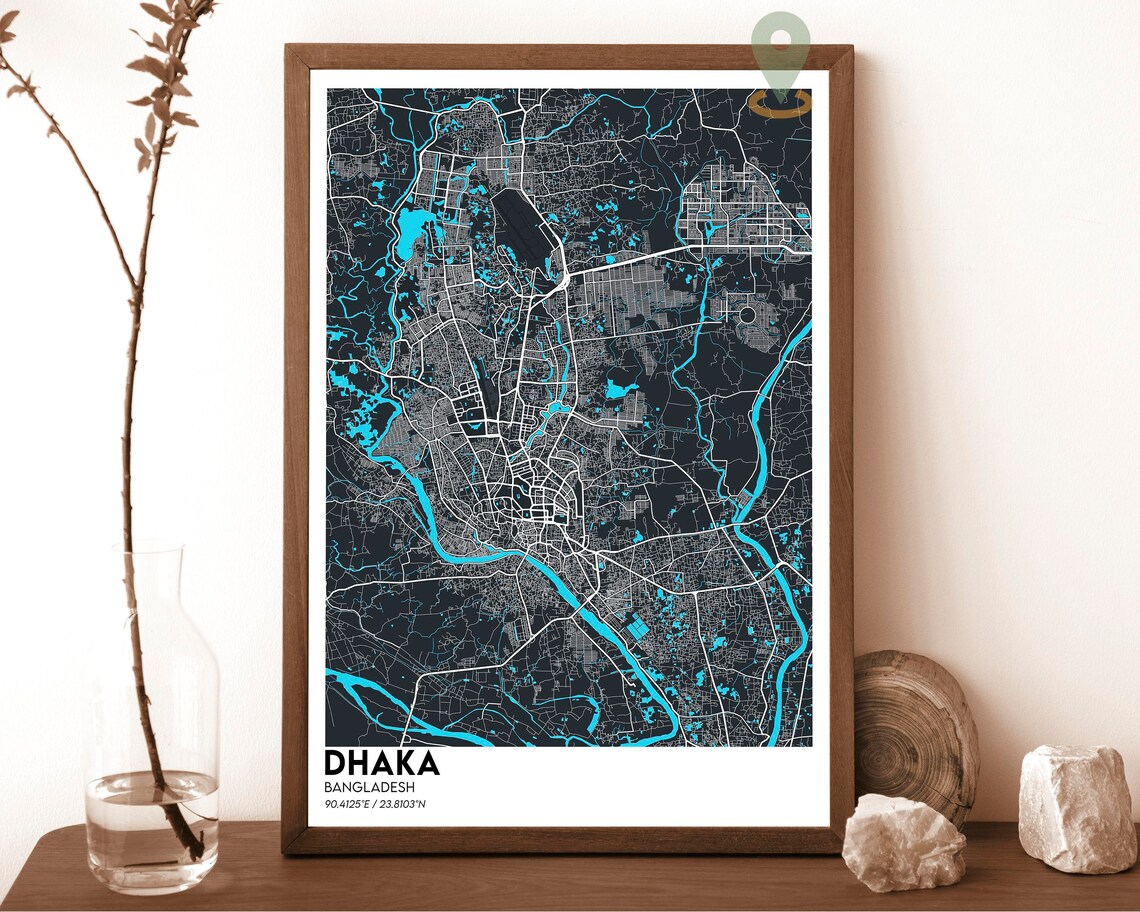 Dhaka Bangladesh City Street Map Navy Gold Art Poster for Map Collectors - Image 2