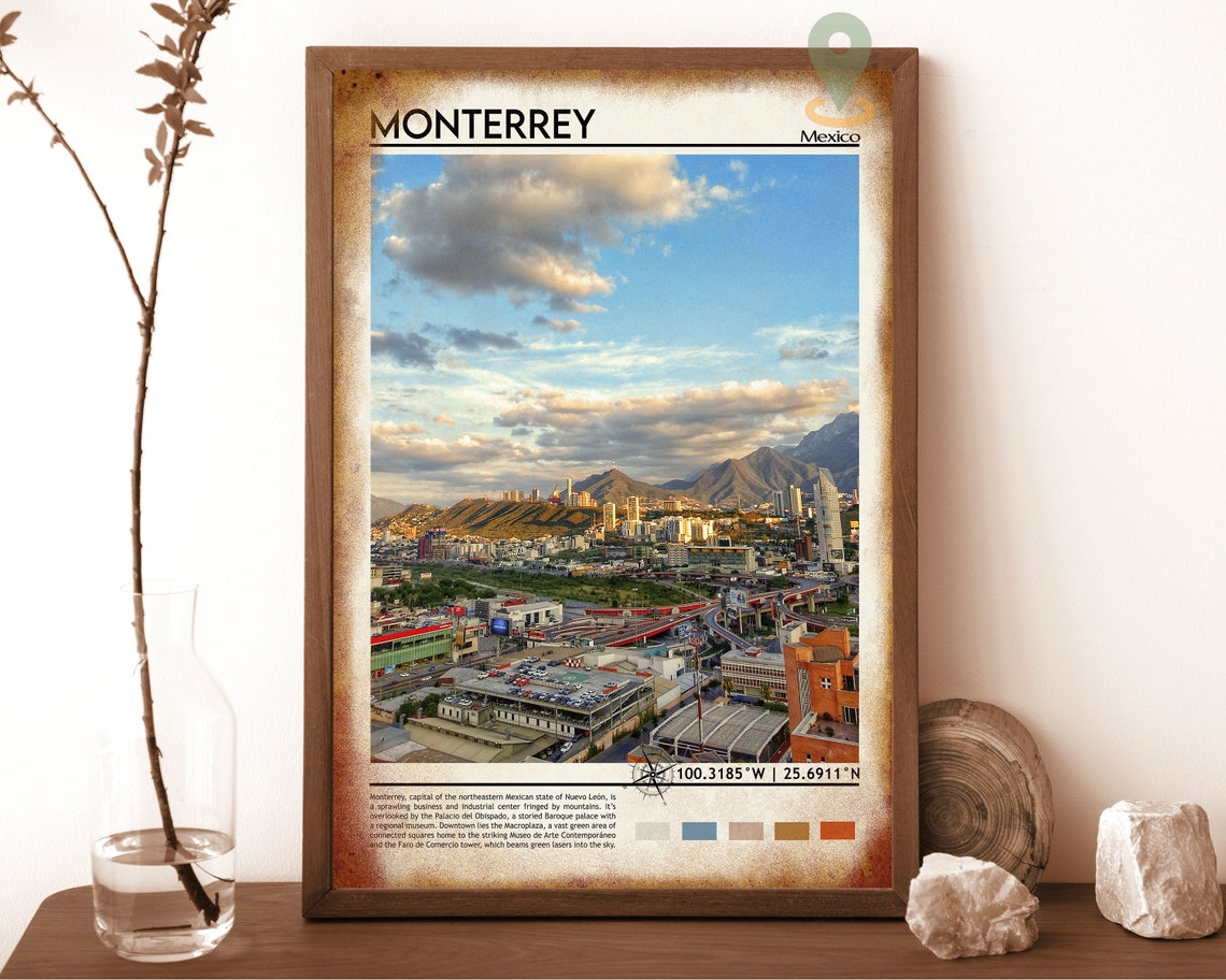 Monterrey Mexico City Skyline Mountain Backdrop Sunset Travel Poster - Image 6
