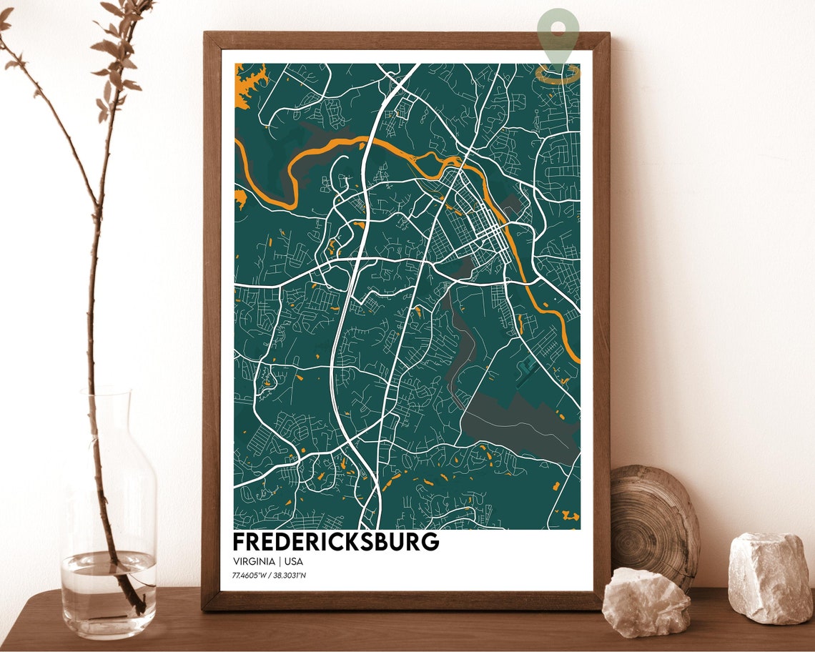 Fredericksburg Virginia Maroon Cream River City Map Home Decor Poster - Image 5