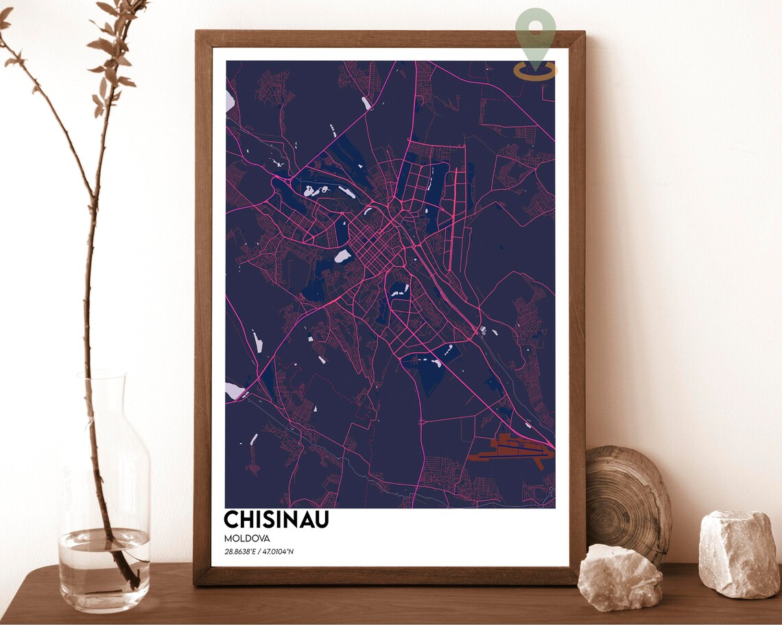 Chisinau Moldova Deep Green City Street Map White Grid Modern Art Print - Image 2