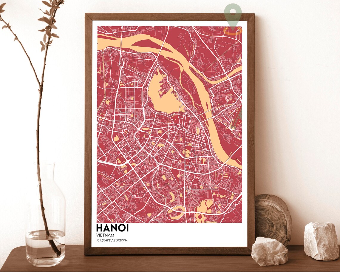 Hanoi Vietnam Blue River Minimal Street Map Modern City Poster - Image 5