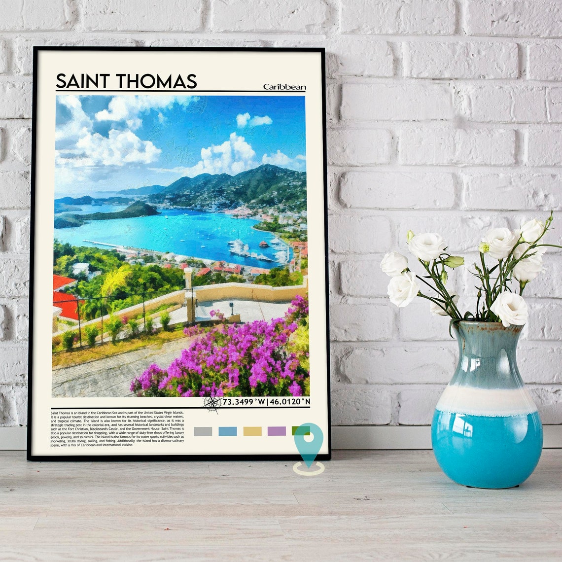 Saint Thomas Caribbean Turquoise Bay Harbor Bougainvillea Poster - Image 5