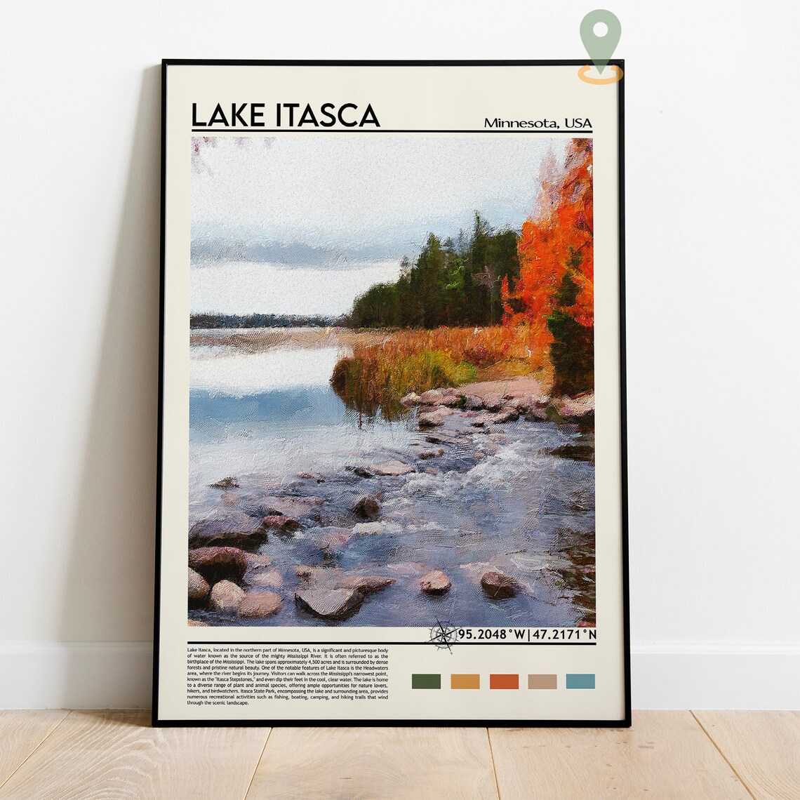 Lake Itasca Minnesota USA Fall Foliage Lakeside Trail Travel Poster - Image 2